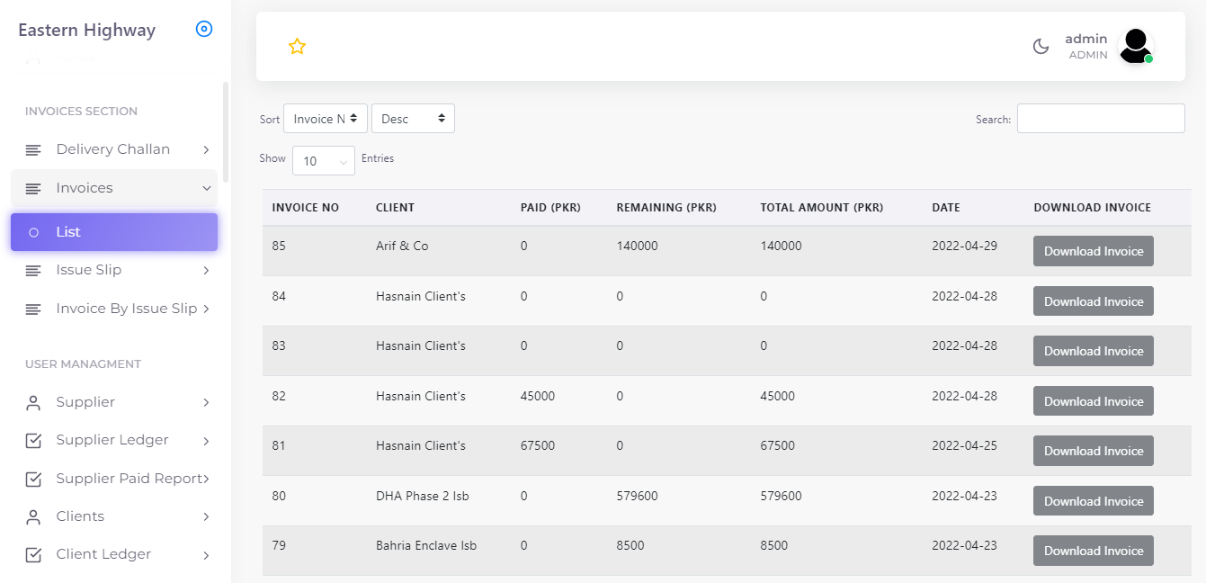 EH invoices